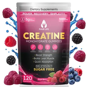 PUUR LIFE Creatine Monohydrate Gummies 5000mg – 5g per Serving – Sugar Free Vegan Creatine Supplement for Men & Women – Muscle Growth, Strength, Recovery & Energy – 120 Count, Mixed Berry & Stawberry Flavor