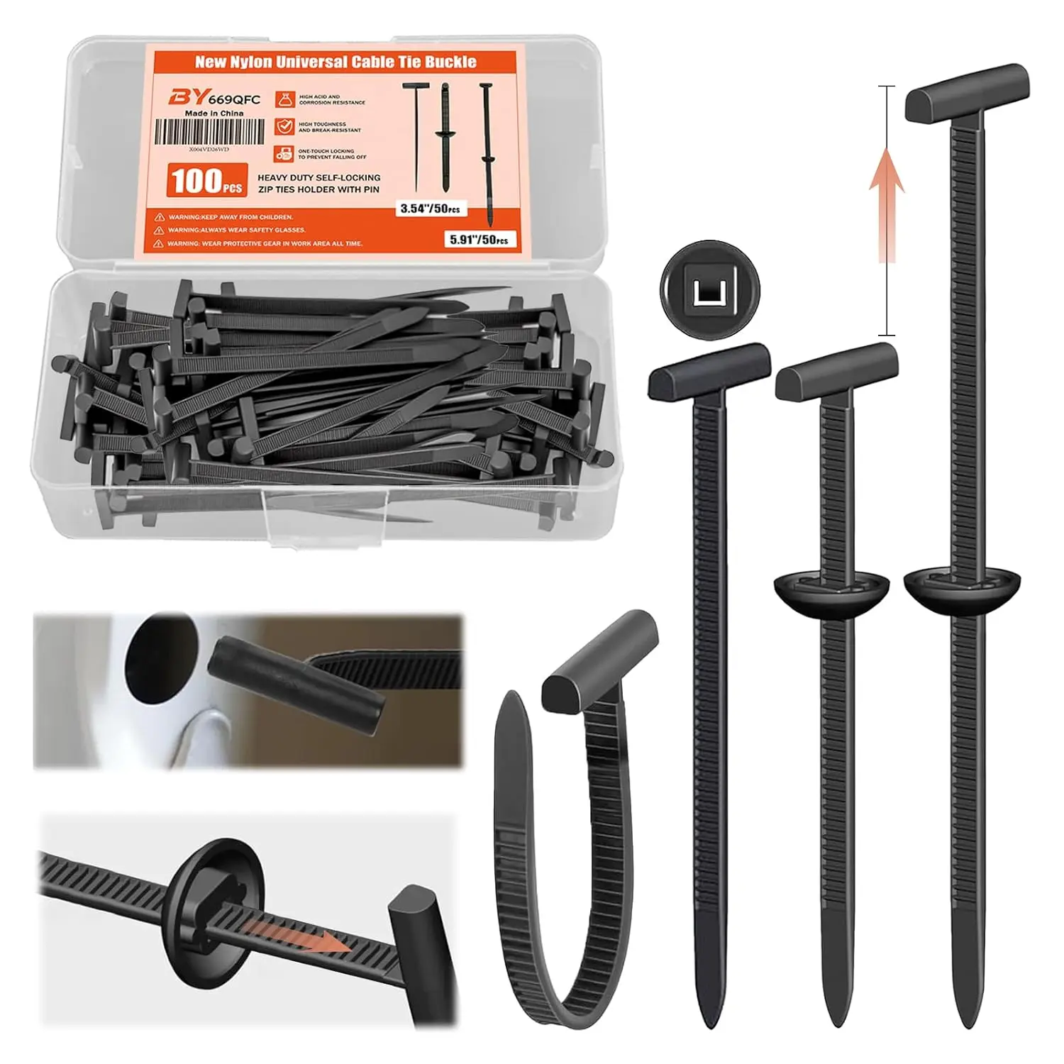 100 PCS 2026 New Nylon Cable Tie, with Clear Box,-Sided Style Cable Tie, 5.91IN Extended Length Zip Tie for Car Repair (, Bumper, Trunk Liner)