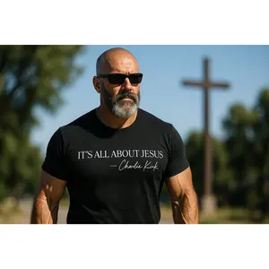 Charlie Kirk "It's All About Jesus" T-Shirt - Premium Black Short Sleeve Unisex Tee for Men Women Faith Driven Apparel Comfortable Breathable Everyday Wear