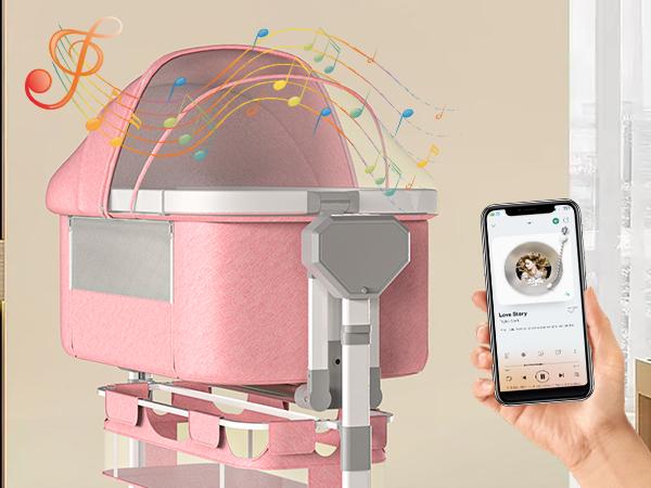 Rocking Bassinet for Baby, Electric Baby Bassinet Automatic 5 Rocking Motion Bassinet Bedside Sleeper for Newborn,  Auto Rolling Baby Cradle 6 Height Adjustable with 4 Lullabies