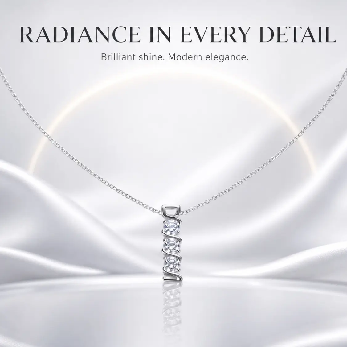 Women's Woven Light "Past, Present, Future" 3-Stone Necklace - Silver-Plated Vertical Bar Pendant with 5A Cubic Zirconia, Meaningful Anniversary Birthday Gift，graduation gift for girlfriend stud
