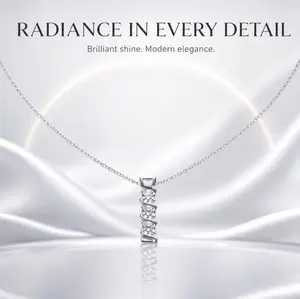 Women's Woven Light "Past, Present, Future" 3-Stone Necklace - Silver-Plated Vertical Bar Pendant with 5A Cubic Zirconia, Meaningful Anniversary Birthday Gift