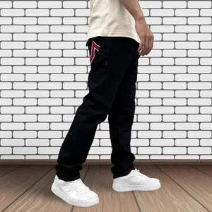 Men’s Black Straight-Leg Jeans | Streetwear Denim Pants | Embroidered Pocket Y2K Style
