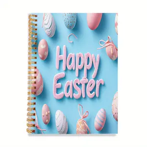 1 pc Easter-themed notebook - pink and blue egg design, 'Happy Easter' handwritten font, 5.5x8.3 inches, perfect gift for office, school, or holiday journaling, high-quality cover, Easter gift notebook