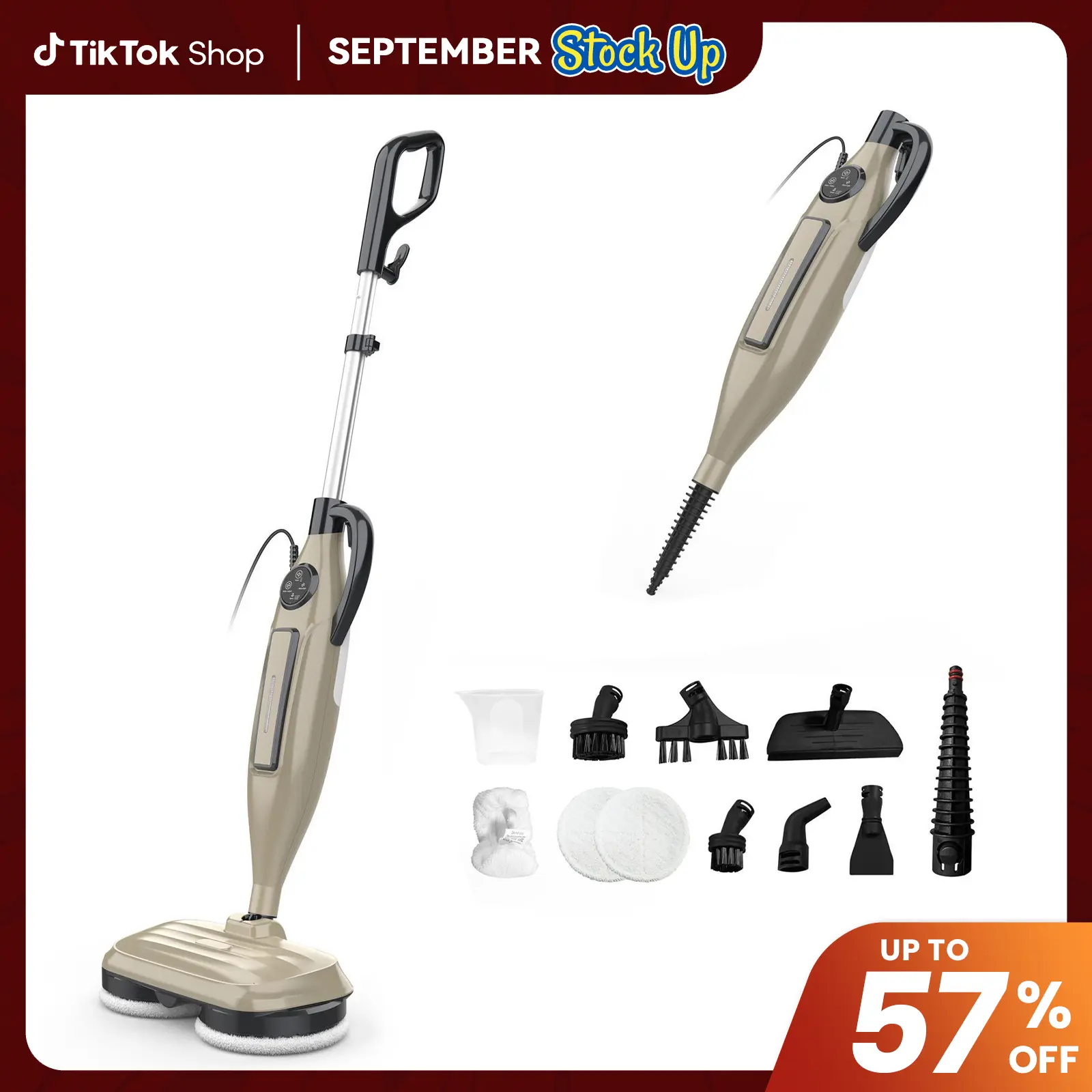 [BackToSchool]DEVOAC VM6 Rotating Electric Mop, Antibacterial Steam Cleaner with Microfiber Heads, Replacement Pads & Cleaning Supplies - 10-in-1, 3 Settings, Fast Heat-Up for Floors [SummerWins],back to school,back to school haul