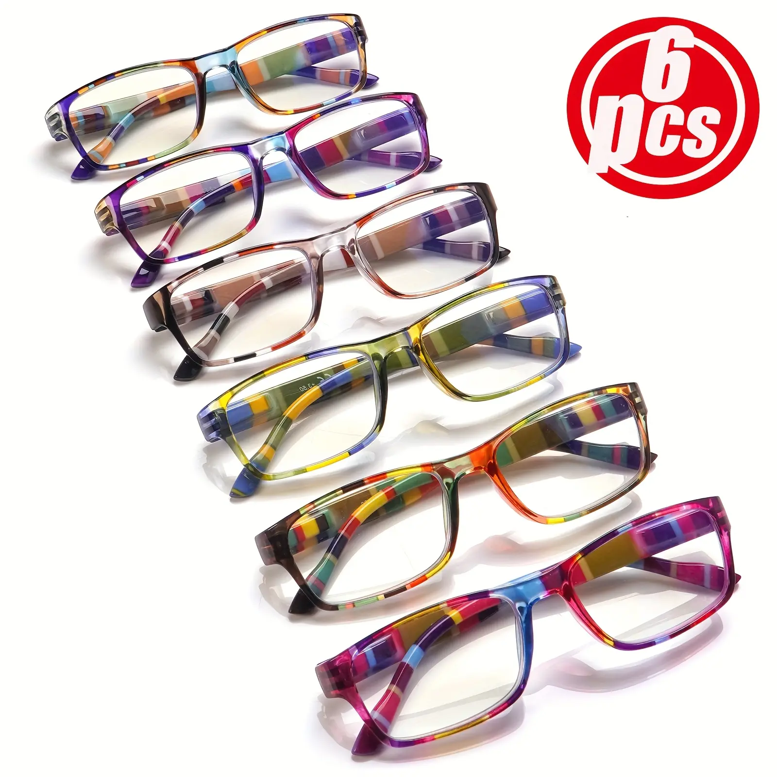 6 Pack Gradient Rectangle Anti Blue Light Readers Multicolor Light Spring Hinge Men Women Presbyopia Glasses