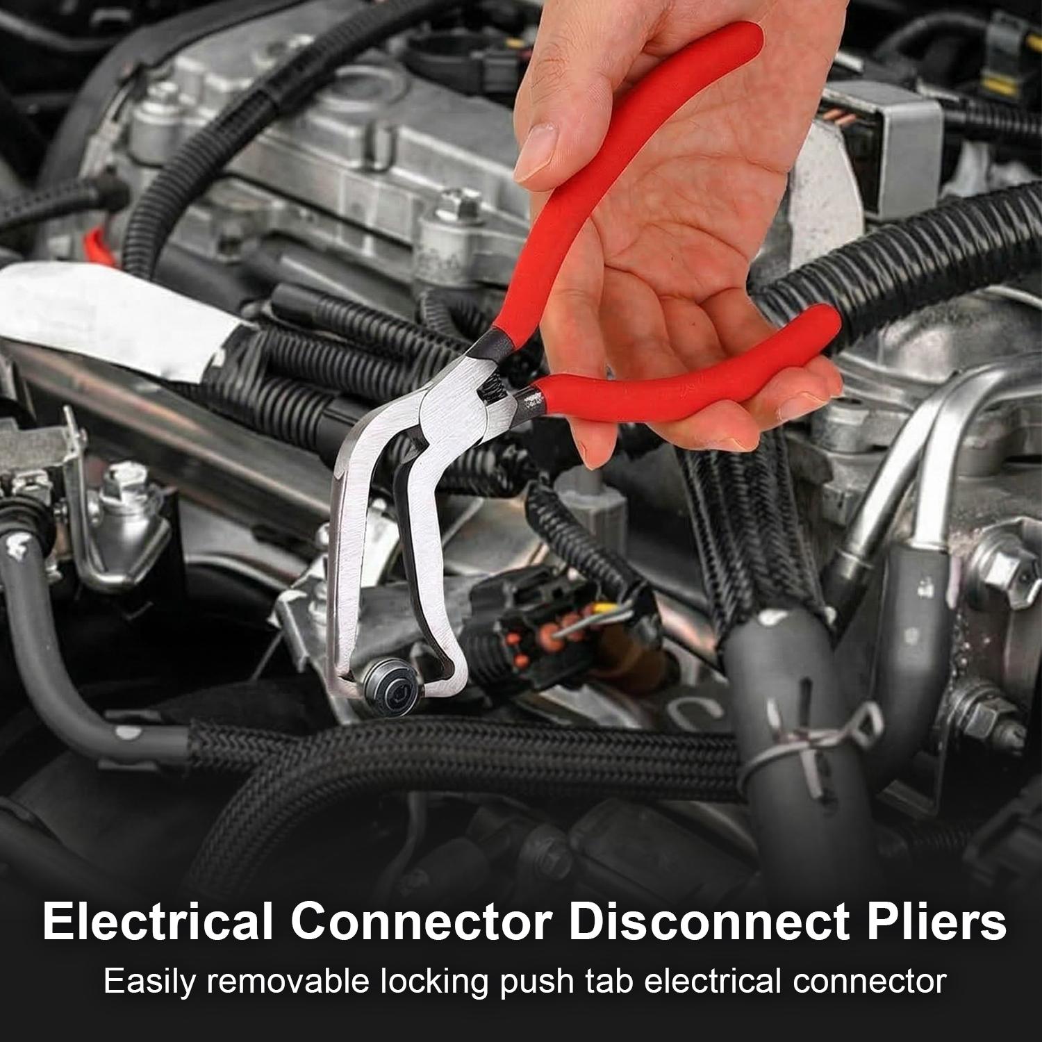 Electrical Disconnect Plier, Electrical Connector Separator Removal Tool, Auto Wiring Harness Clip Removal Tool with Serrated Jaws for Push Tab Style Plugs, Cars, Fuel Line Disconnect Tool