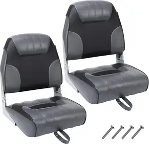 Garvee 2 Pack Low Back Folding Boat Seats with Thick Elastic Cushions, Waterproof Fishing Chairs for Bass Tracker, Sightseeing Boats, and Speedboats, Size 19"x16.5", Color Black Gray