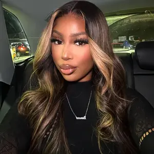 180% Density Ash Blonde Highlight Ombre Wig Human Hair 13x6 Body Wave Lace Front Wigs Human Hair Pre Plucked Transparent Lace Frontal Wigs Human Hair For Women