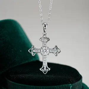 925 sterling Silvery pendant, Mozambique Moissanite necklace, Women's fashion large cross geometry new Silvery pendant, collarbone chain