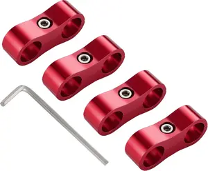 Hose Separator Clamp,  Line Mounting Clamp  4 count (Red, 6AN)