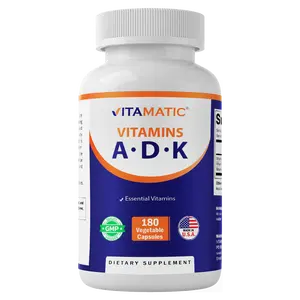 Vitamatic ADK Vitamin Supplement, 180 Veg Capsules, High Potency Vitamins A, D3, K2 for Bone Health, Calcium Absorption, Non-GMO, Gluten Free