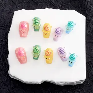 Cute Luminous Turtle Press-On Nails - Sheer Glow in the Dark Nail Art Set for Parties & Night Vibes - Easy Application & Reusable Design - Perfect Gift for Nail Art Lovers