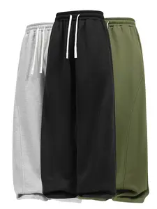 Unisex fleece-lined sweatpants with a drawstring waist, loose fit, wide-leg design—suitable for autumn and winter, ideal for back-to-school season and everyday wear; fashionable menswear.