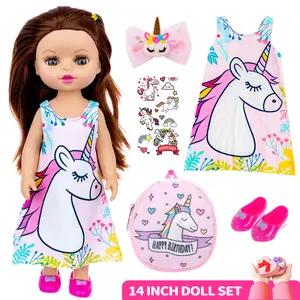 DEARBEI 14 inch lifelike reincarnation doll, realistic simulation doll, soft body, limbs can be pinched, with clothes, hair clips, backpacks, stickers, Christmas gifts