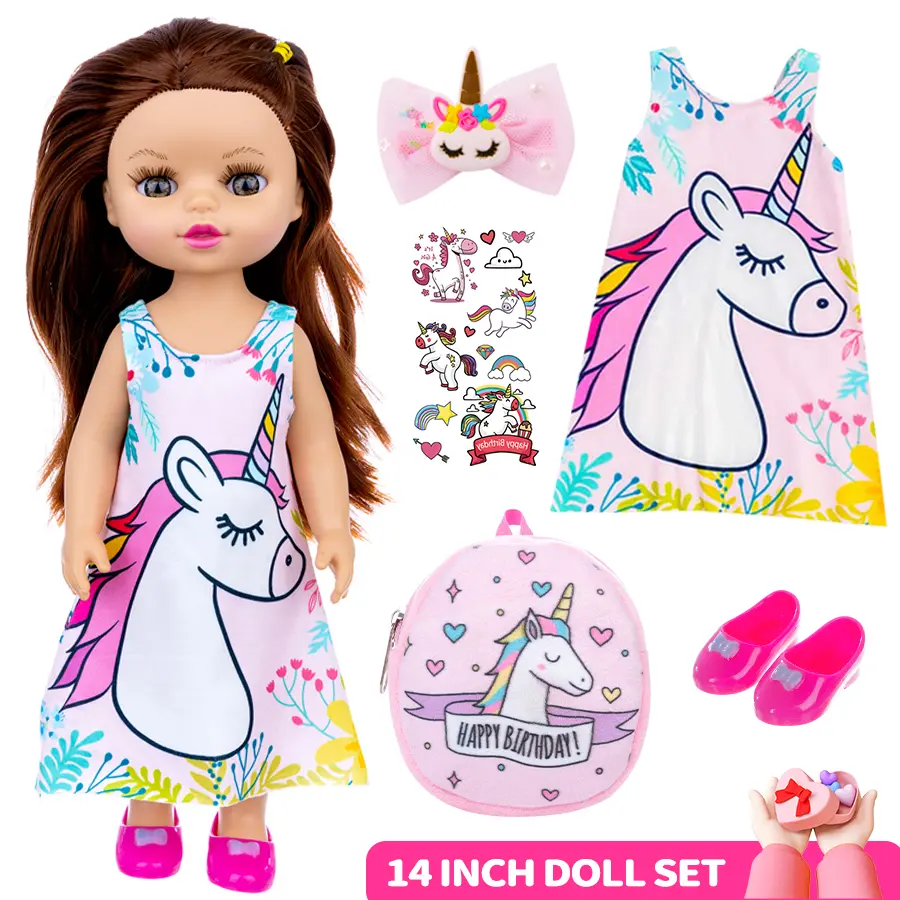 DEARBEI 14in Unisex Realistic Simulation Doll - Lifelike Reincarnation Design, Soft Body, Pinchable Limbs, Included Clothes, Hair Clips, Backpacks, Stickers, Christmas Gift Toy