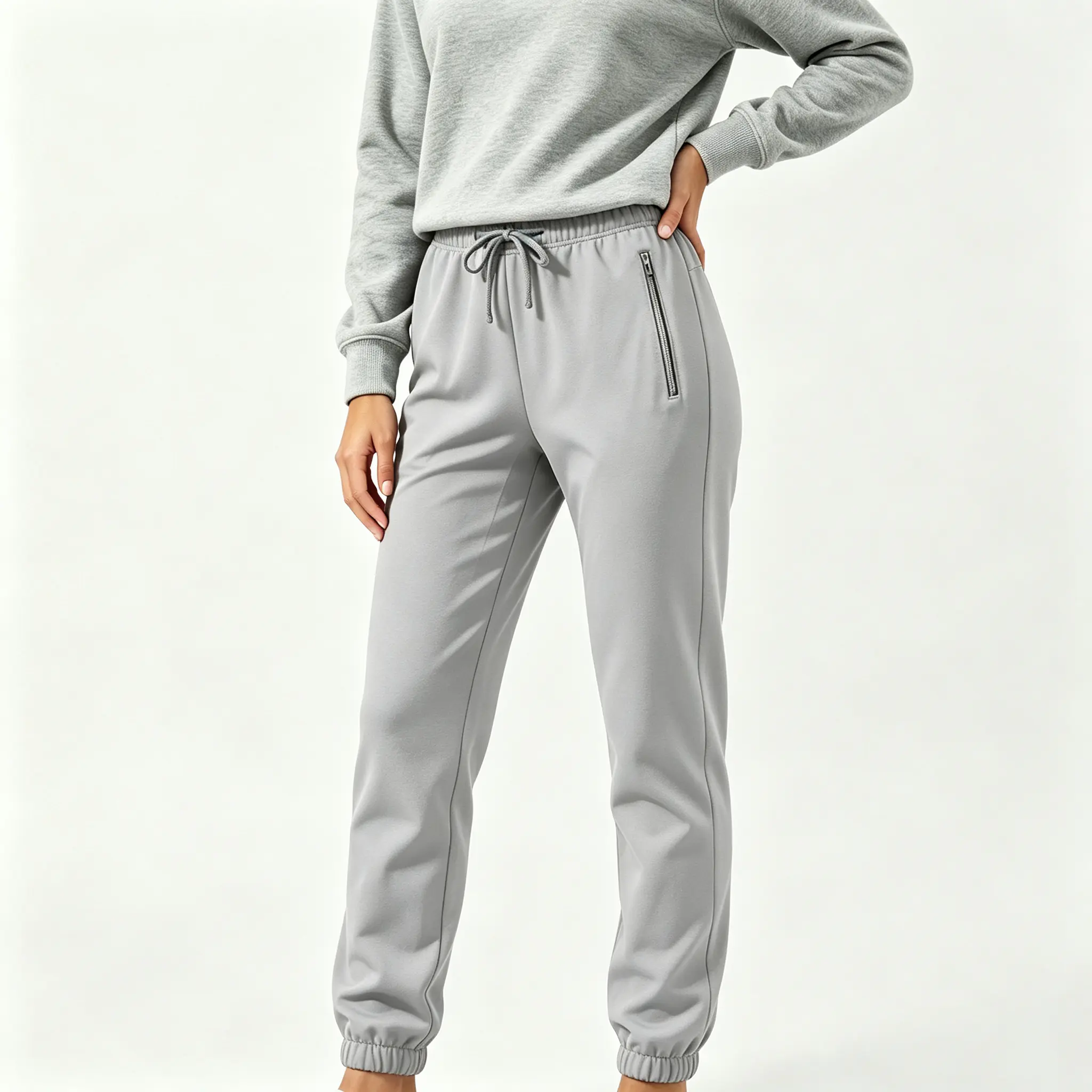 Women’s fleece-lined warm jogger sweatpants for autumn/winter, elastic waistband with drawstring, side zipper pockets, versatile casual long pants for outdoor running