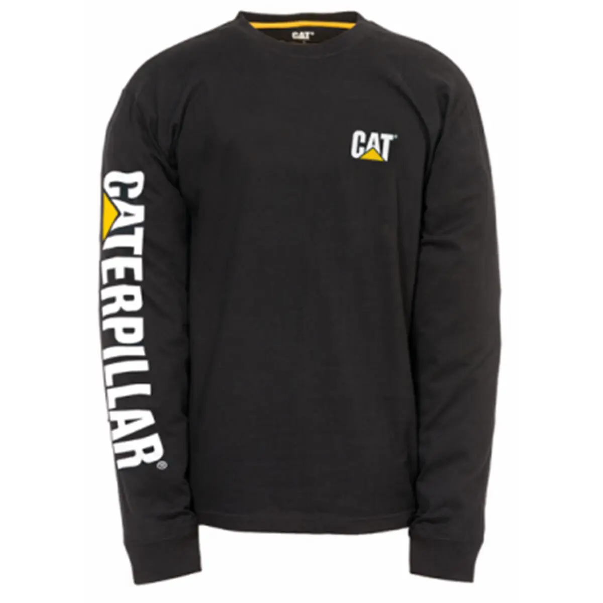 Caterpillar Men's Cotton Crewneck Longsleeve T-Shirt, Casual Menswear with Trademark Logo Print and Wire Management Loop