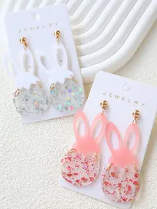 Cute Easter Acrylic Egg Bunny Earrings, Transparent Sequins Ear Studs, Fun Personalized Jewelry, Unique Design, Holiday Gift, All Seasons