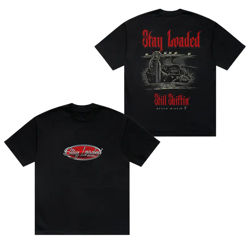 Stay Trucker T-Shirt – Graphic Tee with Quote “Still Shiftin’ Never Missin’”, Racing Streetwear for Car Enthusiasts