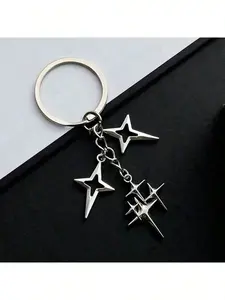 Men's Y2K Four-Pointed Star Keychain 1, Alloy Metal Men's Key Ring, Fashion Pendant, Suitable For Bags, Backpacks, Car Keys