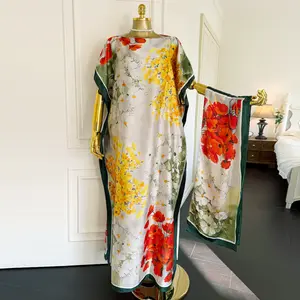 Women's Floral Print Moomoo & Scarf Set - Boho Casual Shawl Dress for Beach Vacation and Holiday Enjoyment, Ladies Clothes for All Seasons