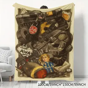 Radiation Theme Flannel Blanket, Vintage Game Design, Lightweight Durable, Suitable for Bedroom Chair Decor, Sofa Bed Office Outdoor Use