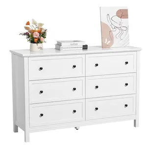 VEVOR 6-Drawer Wooden Dresser Sideboard Cabinet, Retro Minimalist Chest with Sliding Design, Anti-Tip Device, Closet Storage Organizer & TV Stand for Living Room, Bedroom