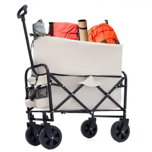 Minimeetall Extendable Collapsible Wagon – Cream, 225lbs Heavy Duty Utility Cart for Camping, Gardening, Fishing beach cart