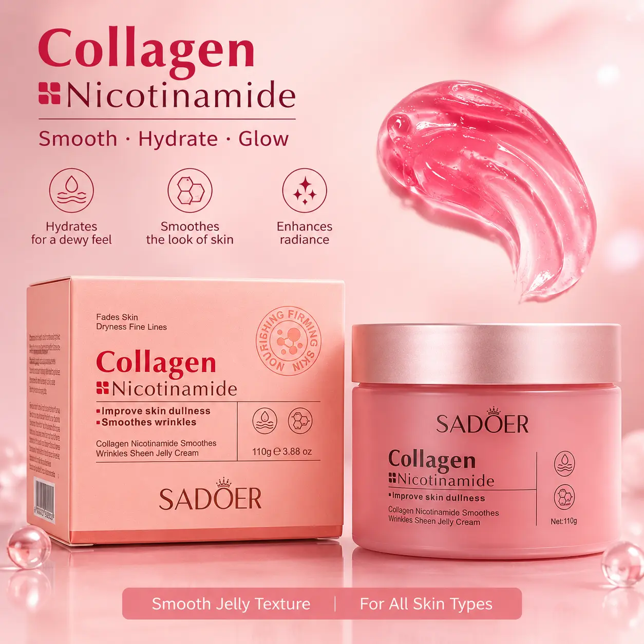 Collagen Niacinamide Jelly Cream 110g – Hydrating Brightening Facial Moisturizer