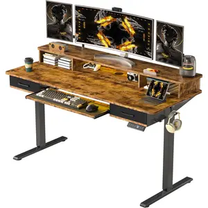 55x24 Inches Electric Standing Desk with Keyboard Tray, Height Adjustable Stand up Desk with 2 Drawers, Ergonomic Sit to Stand Desk with Storage Monitor Stand, Computer Table, Rustic Brown