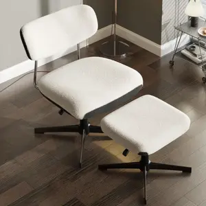 AMERLIFE Swivel Chair w Ottoman Set with Ergonomic Backrest, Boucle/Corduroy Contrast Color Upholstered Seat, Comfy Lounge Reading Chair w Footrest