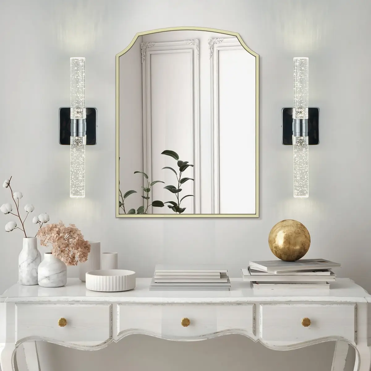 17"(H) Contemporary Crystal Wall Light, Chrome Finish with Bubble Crystal, 2-Light Sconce for Bathroom, Bedroom, Hallway – Modern Indoor Lighting Fixture