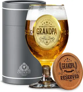 World's Finest Grandpa Limited Edition Personalized Beer Glass in Luxurious Gift Box for Grandpa's Birthday