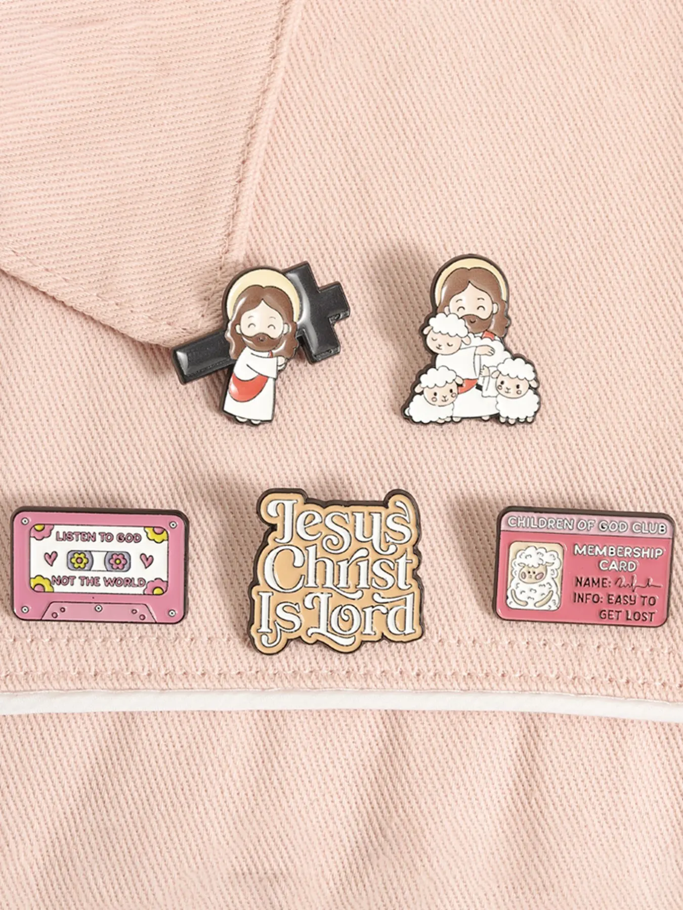 5-Pack Identity Emotion Connection Gift Badges, Brooches, Jesus Good Shepherd Design, Christian Fellowship Gifts, Community Belonging Expressions
