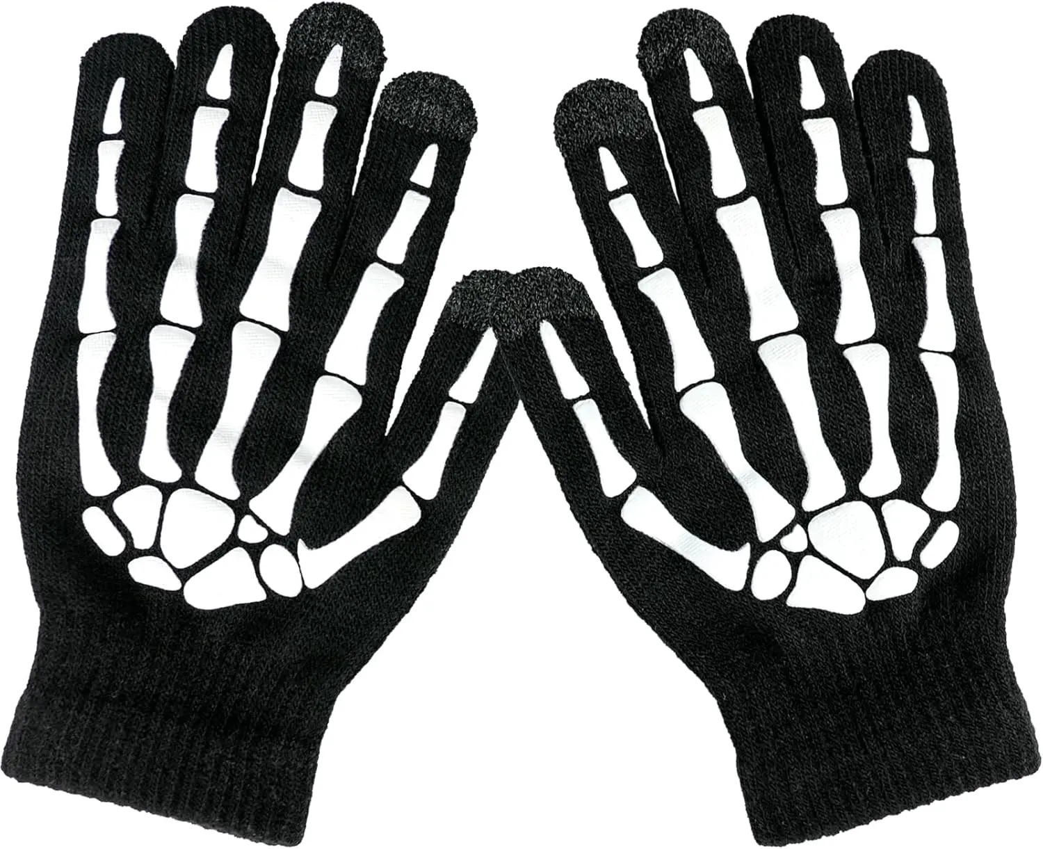 Luminous Halloween Costume Skull Gloves,Thickened Skeleton Gloves with Touch Screen,Stretch Knit Winter Warm Novelty Gloves