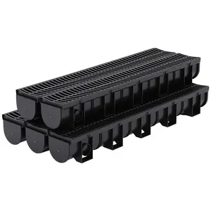 Garvee HDPE Deep Profile Outdoor Trench Drainage System with 39.4" Long x 5.9" Wide x 5.1" High Plastic Grate Channel for Efficient Water Management