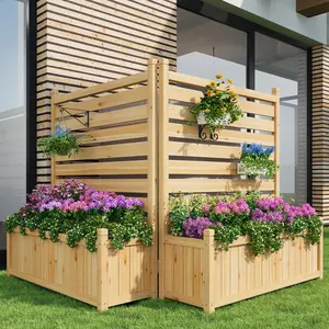 Privacy Fence Panels with Planter Box - Wooden Outdoor Privacy Screen for AC Unit, Trash Can, Pool Equipment - Freestanding Garden Divider with Flower Bed - Patio Decor for Backyard, Balcony