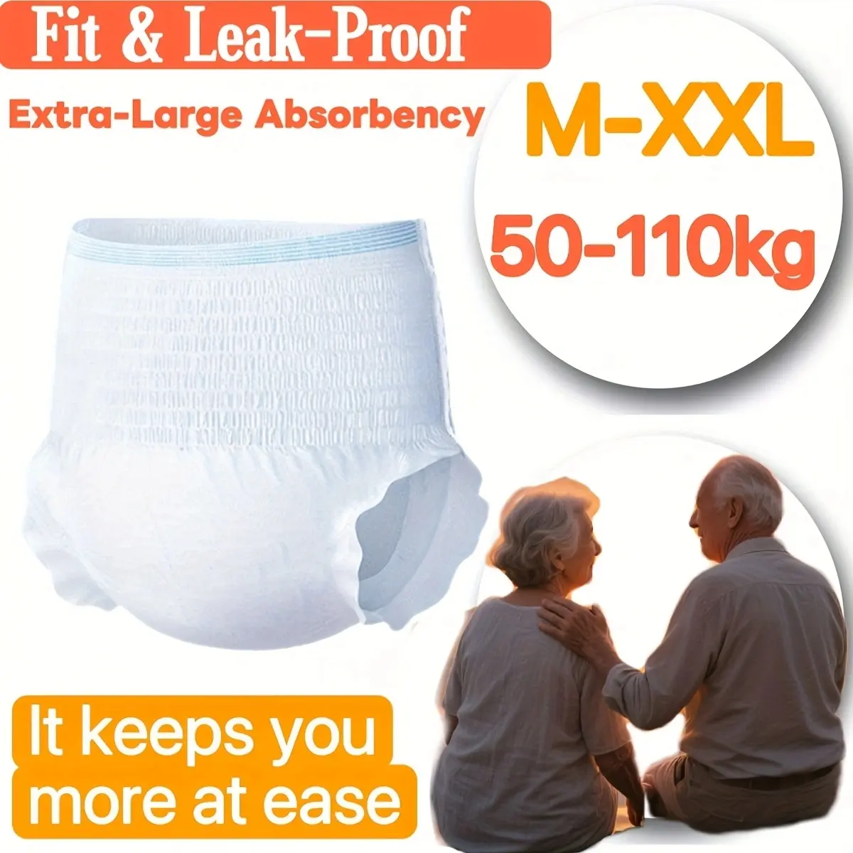 Adult Pull-Up Pants for Seniors, High Absorbency & Leak-Proof Protection, Ultra Thin & Breathable, Soft Cotton Comfort, Easy to Wear Disposable Underwear, Ideal for Home Care & Overnight Use for Men & Women