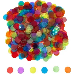 500 Pieces 3/4 inch Transparent 6 Color Bingo Counting Chips with Bag