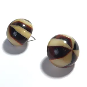 Brown & Beige Caramel Candy Retro Button Stud Earrings