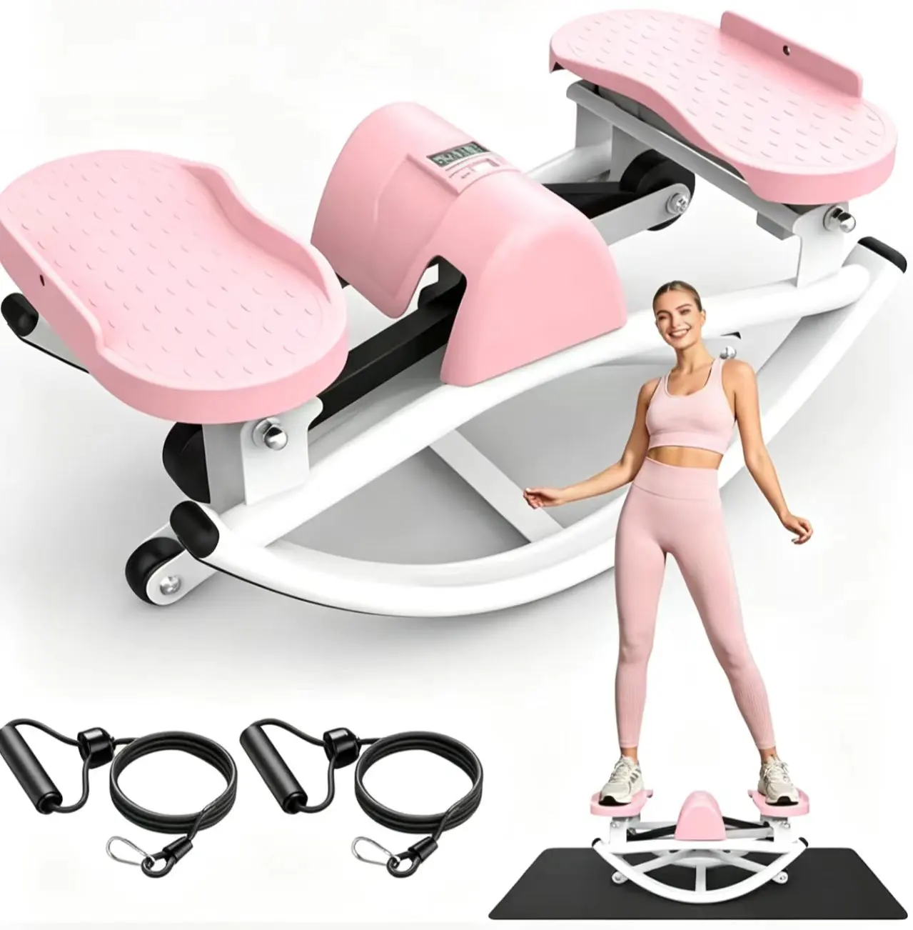 Lateral Stepper for Exercise-Rocking Stepper Machine with ResistanceBands & Anti-Slip Mat and LCD Monitor,Professional Stair Stepper for Home Workout