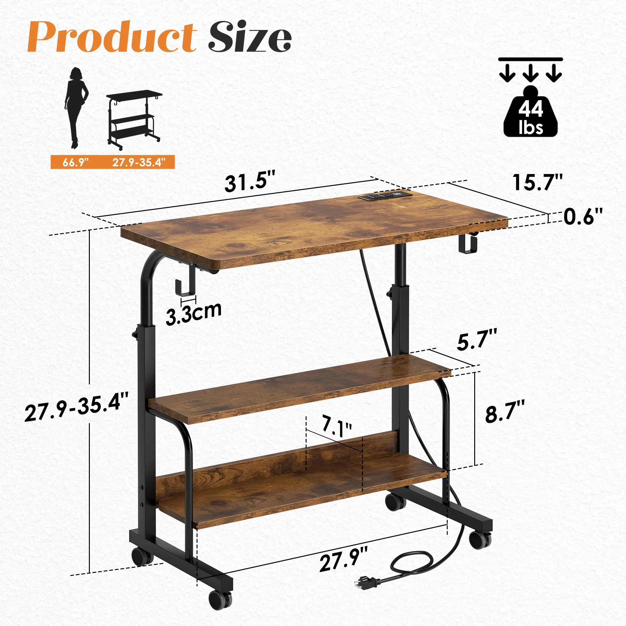 Vintage Brown（31.4inch With Shelving）