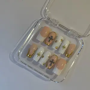 Homemade press on nails gold and coffin shape comes with prep kit just 9.00 dollars