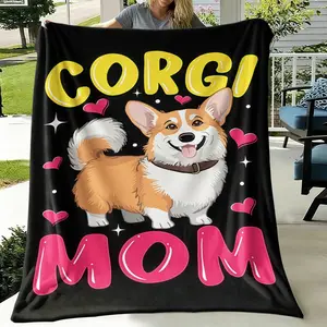 Cute Cartoon Corgi Blanket, Flannel Corgi Themed Throw Blanket, Soft Household Nap Blanket, Gift for C Lovers, Dorm, Sofa, Bed, Camping
