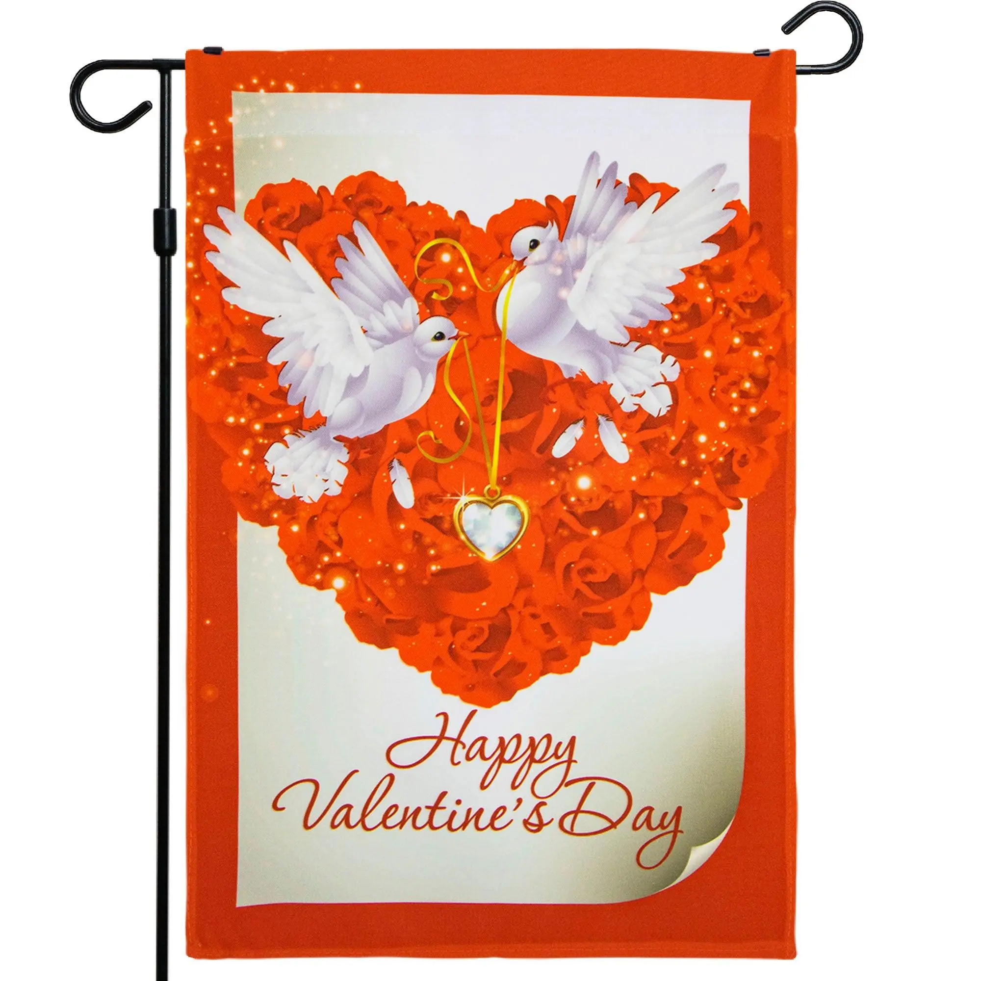 G128 - Valentine's Day Garden Flag, Valentine Themed Decorations - Doves in Love,  | 12x18 Inch | Printed 150D Polyester - Rustic Holiday Seasonal Outdoor Flag