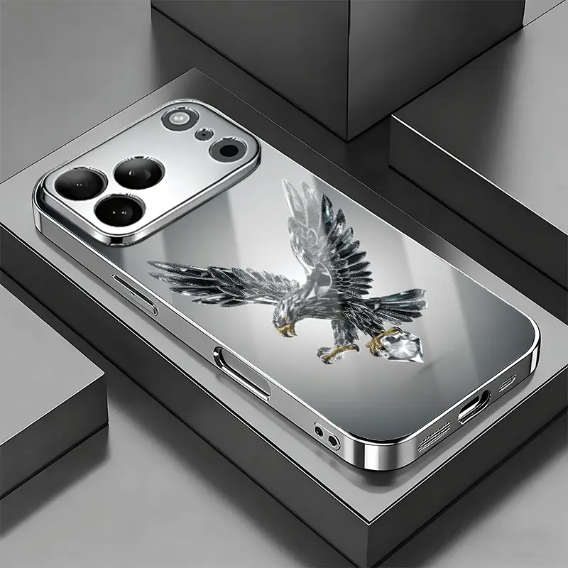 Mobile phone case: Light luxury crystal eagle pattern glass electroplated mobile phone case suitable for iPhone17 16 15 14 13 12 11 Pro Plus promax and Samsung Galaxy S26 25 24 23 22 21 20 FE Plus Ultra anti-fall glass case