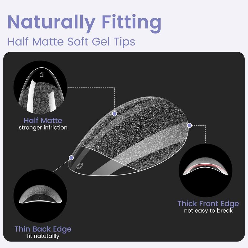 Almond Nail Tips 240Pcs, Small Soft Gel Fake Nails with 12 Sizes, Full Cover Clear Press On Nails for Girls, DIY Nail Extension at Home or Salon