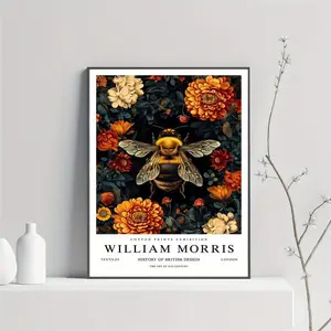 Bee and Floral Canvas Art Print - Frameless Art Deco Wall Hanging Decor Featuring William Morris for Home Office, Living Room, Bedroom - Flower Art Ornaments Decoration Artistic Photo