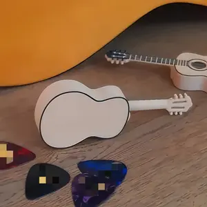 Mini Guitar Model with Pick Storage Box Creative Desktop Decor Gift for Guitar Lovers and Valentine